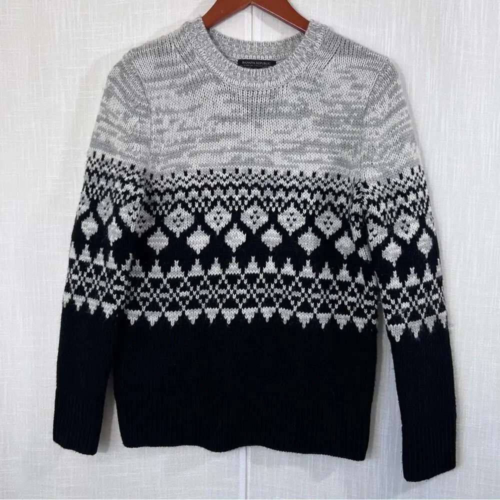 Banana Republic Merino Wool/Alpaca Italian Yarn Fair Isle Knit Sweater Sz S